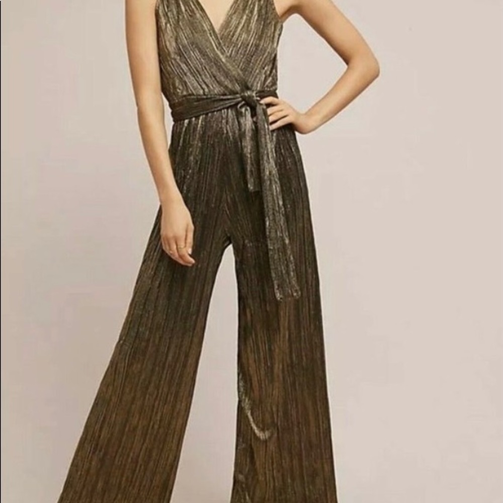 Anthropologie metallic gold jumpsuit